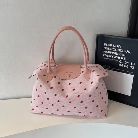 Borsa da Viaggio da Donna Grande Capacità Moda Stampa Fragola Borsa Leggera per Viaggi Weekend Palestra Pendolare Borsa Tote