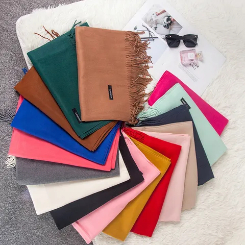 Korean Fashion Women Solid Color Tassel Scarf Thin Viscose Blend Shawl Wrap Elegant Pashmina For Spring Autumn Winter