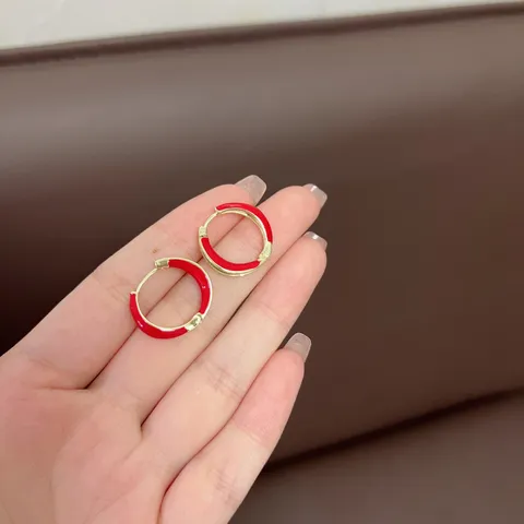 Korean Retro Geometric Round Enamel Hoop Earrings For Women Fashion Minimalist Gold Plated Alloy Earrings Daily Jewelry Gift