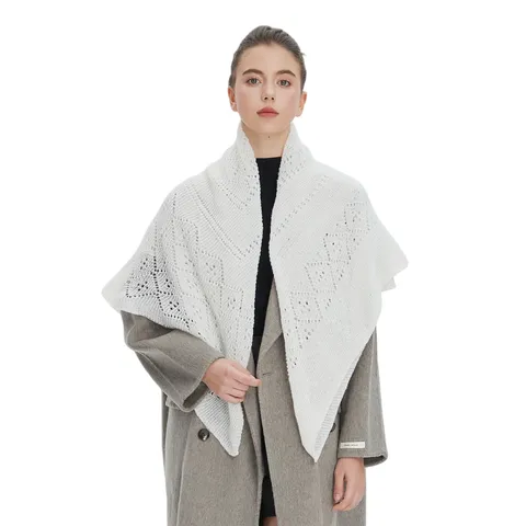 Russian Style Knit Scarf Shawl Hollow Out Geometric Pattern Square Wrap Winter Warm Polyester Scarf For Women