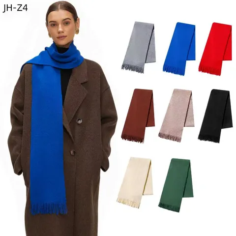 Winter Warm Klein Blue Solid Color Knitted Scarf With Tassels Soft Viscose Cotton Blend Daily Scarf For Women Accessories