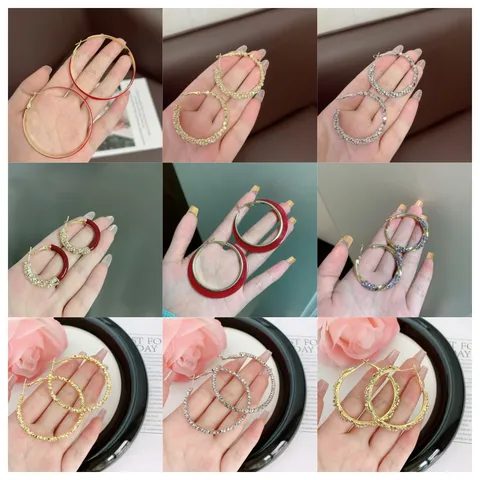 Fashion Alloy Rhinestone Geometric Hoop Earrings For Women Luxury Electroplated Gold Silver Enamel Circle Earrings Party Jewelry