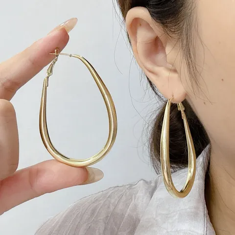 Large Matte Gold Geometric Hoop Earrings For Women 925 Sterling Silver Earring Post Alloy Oversized Teardrop Earrings Personalized Jewelry Gift