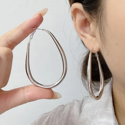 Large Matte Gold Geometric Hoop Earrings For Women 925 Sterling Silver Earring Post Alloy Oversized Teardrop Earrings Personalized Jewelry Gift