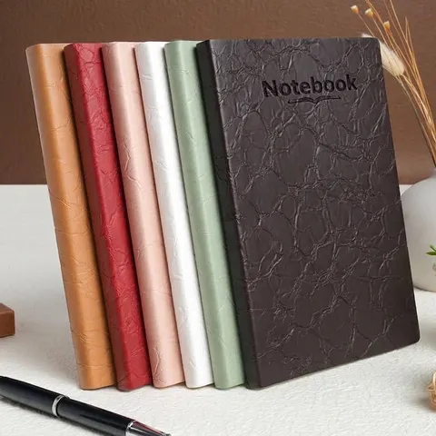 Cuaderno de Negocios de Cuero PU A5 80 Hojas Engrosado Minimalista con Textura Arrugada para Reuniones Escuela Oficina Papelería