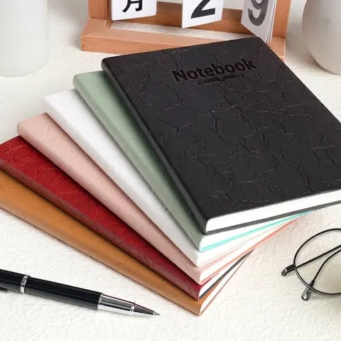 Cuaderno de Negocios de Cuero PU A5 80 Hojas Engrosado Minimalista con Textura Arrugada para Reuniones Escuela Oficina Papelería