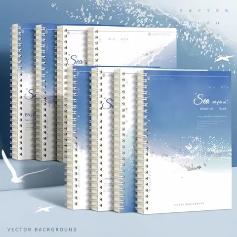 A5 Spiral Notebook Sea Salt Ocean Wave Theme Twin Wire Binding Minimalist Aesthetic Landscape Notebook For Students Office Work