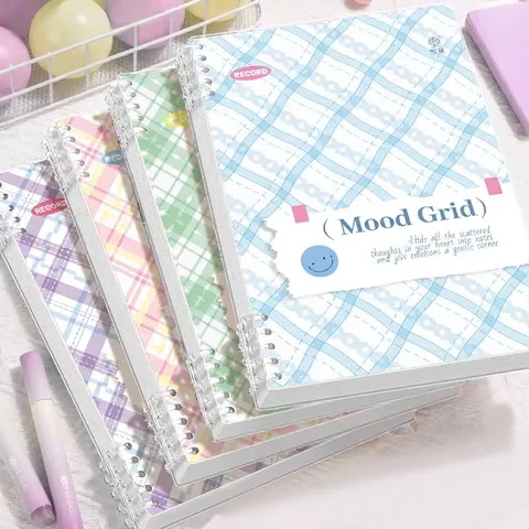 Cuaderno de Hojas Sueltas MoodGrid A5 B5 a Cuadros Encuadernación de Anillas Transparente Cubierta PP Esmerilada Papelería