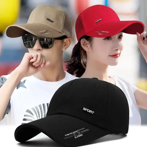 Extended Brim Baseball Cap Sun Protection Breathable Mesh Sport Hat For Men Women Adjustable Casual Cotton Outdoor Sun Hat