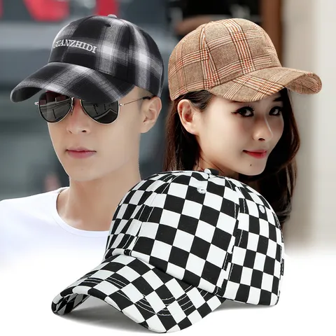 Unisex Checkerboard Plaid Striped Baseball Cap Sun Protection Breathable Outdoor Sun Hat Cotton Blend Adjustable Peak Cap