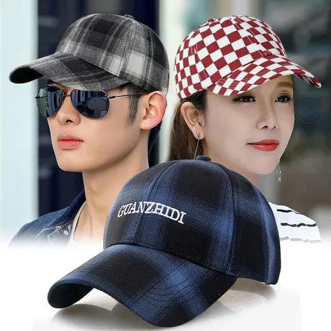 Unisex Checkerboard Plaid Striped Baseball Cap Sun Protection Breathable Outdoor Sun Hat Cotton Blend Adjustable Peak Cap
