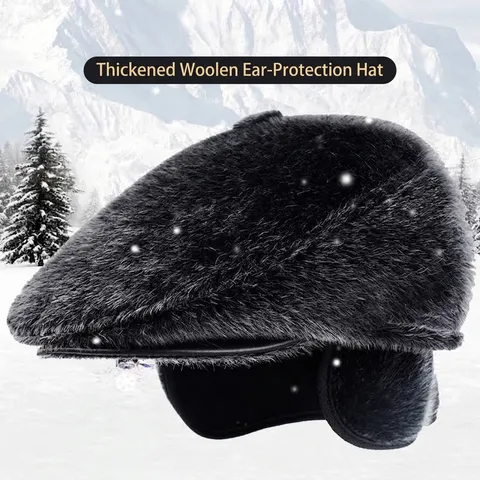 Herren Herbst Winter Nerzimitat Schiebermütze Mittleres Alter Ältere Warme Vliesfutter Ohrenschutz Baskenmütze Flache Mütze