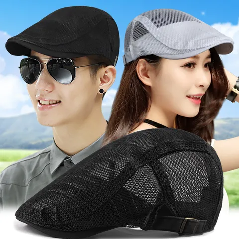Boina de Malla de Verano para Hombres Mujeres Niños Mezcla de Poliéster Transpirable Gorra Plana Ligera Sombrilla Gorra Casual al Aire Libre