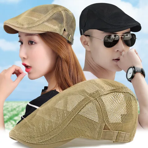 Boina de Malla de Verano para Hombres Mujeres Niños Mezcla de Poliéster Transpirable Gorra Plana Ligera Sombrilla Gorra Casual al Aire Libre
