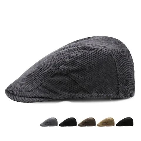 Retro Corduroy Beret Hat For Men Women Autumn Winter British Style Adjustable Forward Hat Newsboy Cap Warm Flat Cap