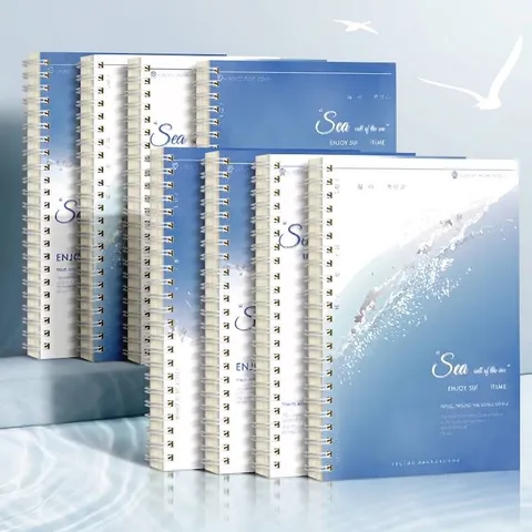 A5 Spiral Notebook Sea Salt Ocean Wave Theme Twin Wire Binding Minimalist Aesthetic Landscape Notebook For Students Office Work