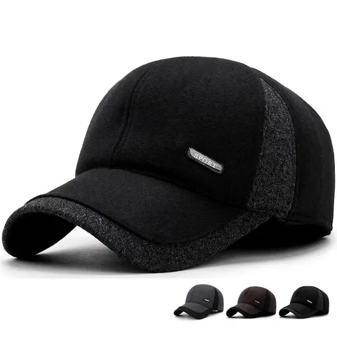 Herren Winter Wollmischung Baseballkappe Mit Ohrenklappen Dicke Warme Outdoor Sporthut Für Mittleren Alters Kälteschutz Kappe
