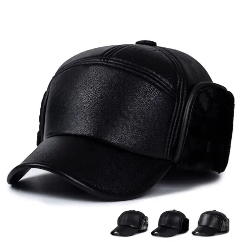 Herren Winter PU Leder Baseballkappe Fleece Gefüttert Ohrenschutz Warme Schirmmütze Outdoor Kälteschutzhut Für Ältere