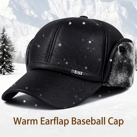 Herren Winter PU Leder Baseballkappe Fleece Gefüttert Ohrenschutz Warme Schirmmütze Outdoor Kälteschutzhut Für Ältere