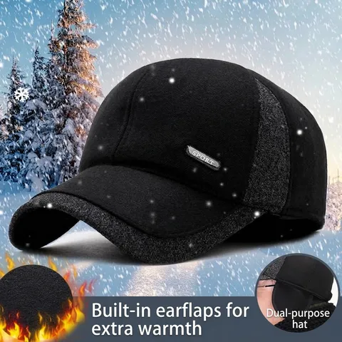Herren Winter Wollmischung Baseballkappe Mit Ohrenklappen Dicke Warme Outdoor Sporthut Für Mittleren Alters Kälteschutz Kappe