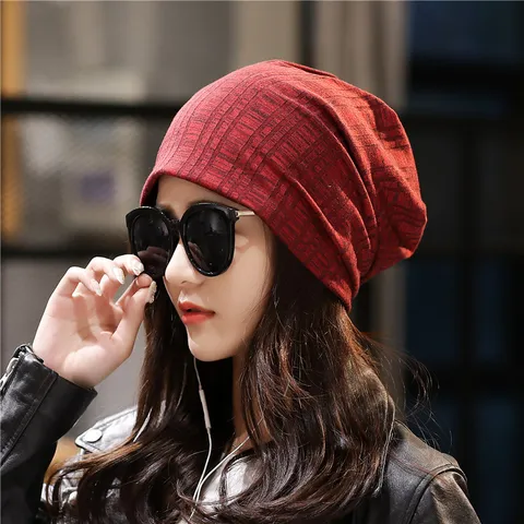 Gorro Slouchy Vintage para Mujer Algodón Suave Punto Turbante Casual Streetwear Elástico Deportes Fitness Cálido Tocado