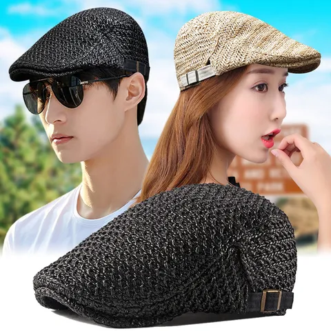 Boina de Malla Vintage para Hombre Mujer Verano Transpirable Gorra Ajustable Ala Corta Retro Sombrero Plano al Aire Libre