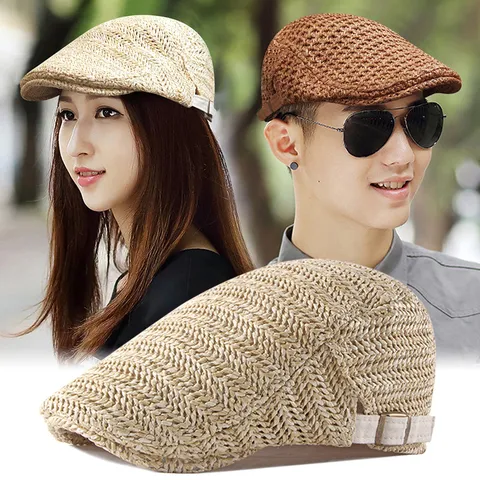 Boina de Malla Vintage para Hombre Mujer Verano Transpirable Gorra Ajustable Ala Corta Retro Sombrero Plano al Aire Libre