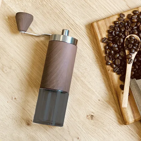 Manual Coffee Grinder Portable Stainless Steel Wood Grain Texture Ceramic Burr Adjustable Mill For Home Travel Hand Brew Bean Grinder