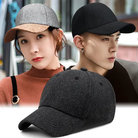 Men Woolen Baseball Cap Warm Winter Hat For Big Head Deepened Large Size Adjustable Duck Tongue Hat Casual Outdoor Sports Sun Hat