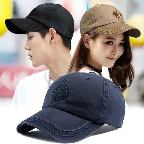 Berretto da Baseball in Cotone in Stile Cinese Con Ricamo a Meandro Cappello Regolabile Protezione Solare Outdoor Sportivo