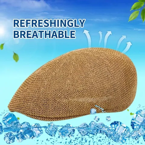 Uomo Estate Protezione Solare Basco Moda Traspirante Filo di Paglia Rete Coppola Semplice Leggero Parasole Newsboy Cap per Outdoor Quotidiano