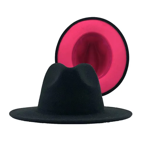 Vintage British Style Wide Brim Fedora Hat Retro Contrast Color Panama Jazz Hat For Men Women Autumn Winter Polyester Cap