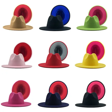 Vintage British Style Wide Brim Fedora Hat Retro Contrast Color Panama Jazz Hat For Men Women Autumn Winter Polyester Cap