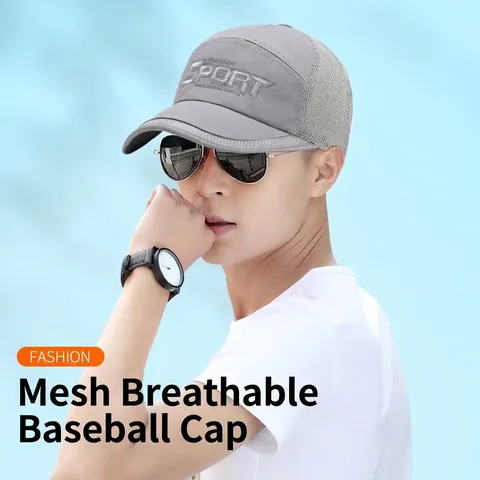 Men Summer Long Brim Baseball Cap Mesh Breathable Sun Hat Outdoor Sunshade Fishing Cap Adjustable Sport Embroidery Hat