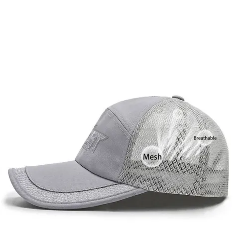Men Summer Long Brim Baseball Cap Mesh Breathable Sun Hat Outdoor Sunshade Fishing Cap Adjustable Sport Embroidery Hat