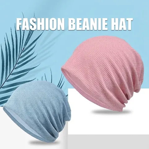 Waffle Knit Slouchy Beanie For Women Men Soft Breathable Cotton Polyester Lattice Pattern Skull Cap Fashion Headwear
