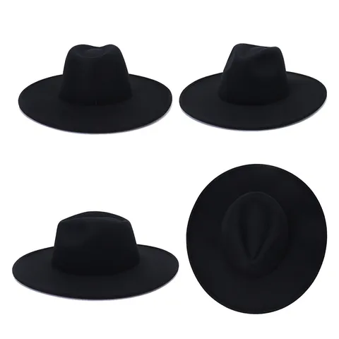 Chapeau Fedora à Large Bord en Imitation Laine Style Britannique Vintage Couronne en Forme de Coeur Chapeau Jazz à Bord Plat pour Hommes Femmes Automne Hiver
