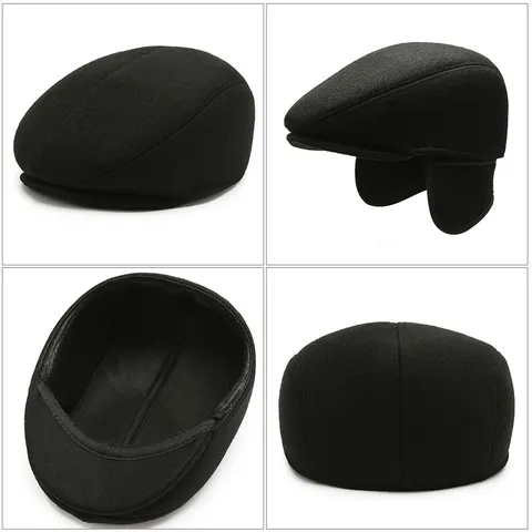 Herren Winter Wollstoff Schiebermütze Retro Ohrenschutz Newsboy Hut Warme Dicke Baskenmütze Für Ältere Männer Forward Hat