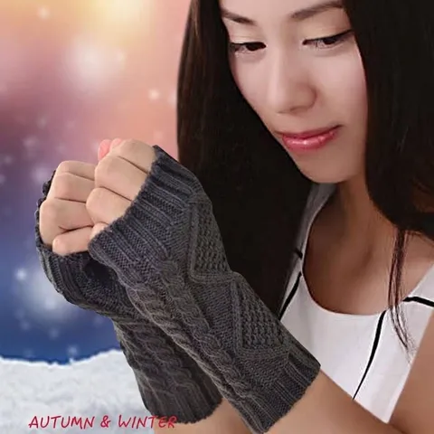 Acryl Strick Fingerlose Handschuhe Winter Warm Zopfmuster Rautenmuster Unisex Halbfinger Dehnbare Fäustling Armstulpen