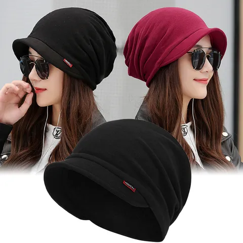 Women Slouchy Beanie Hat With Soft Brim Autumn Winter Warm Turban Hat Postpartum Breathable Cotton Knit Pullover Hat Accessory
