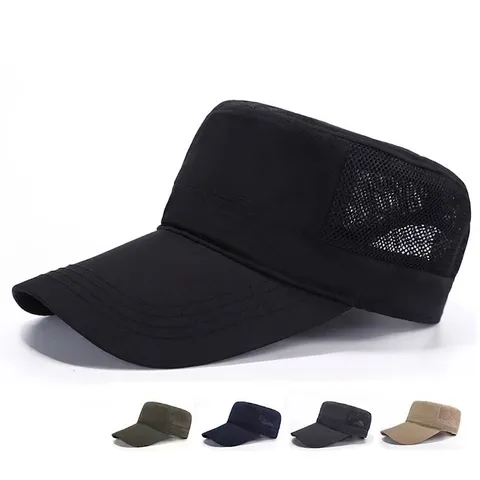 Herren Leichte Atmungsaktive Mesh Cadet Cap Verlängerte Krempe Sonnenschutz Flat Top Hut Outdoor Freizeit Armee Militär Mütze