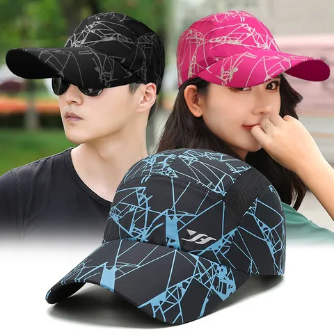 Quick Dry Polyester Baseball Cap Outdoor Sports Sunshade Hat Thin Breathable Printed Geometric Line Patterns Casual Adjustable Trucker Hat For Men Women