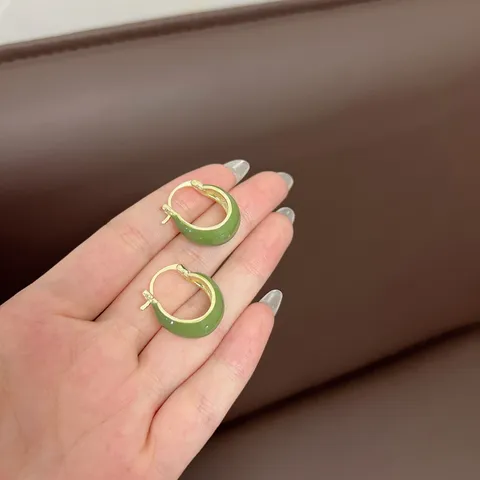 Vintage U-Shaped Enamel Alloy Hoop Earrings For Women Korean Minimalist Maillard Tones Elegant Luxury Ear Jewelry With 925 Sterling Silver Earring Post