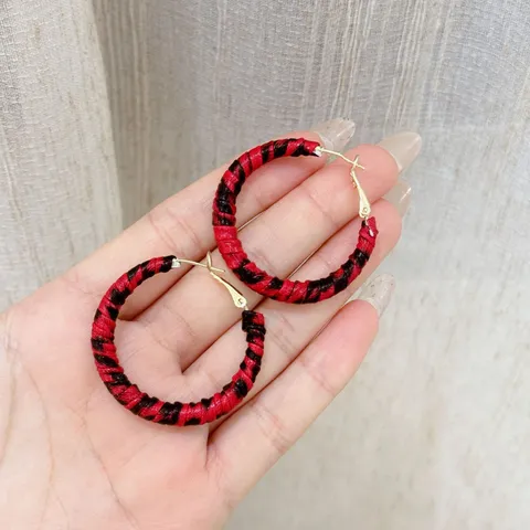 Vintage Ankara Red Leopard Print Wrapped Leather Hoop Earrings For Women Lightweight Fashion Geometric Circle Earring Jewelry Gift
