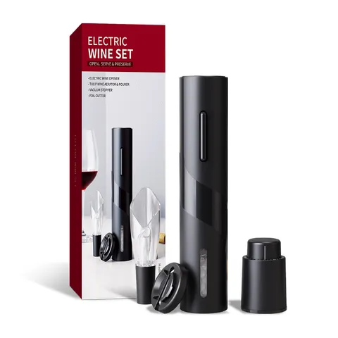 Electric Red Wine Opener Automatic Corkscrew With Foil Cutter Aerator Pourer And Vacuum Stopper Cordless Kitchen Tool Accessory