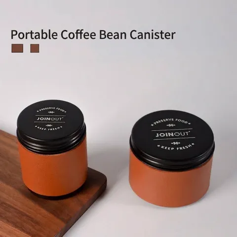 Portable Aluminum Alloy Airtight Coffee Bean Canister With PU Leather Sleeve Mini Tea Powder Storage Container For Camping Outdoor Travel