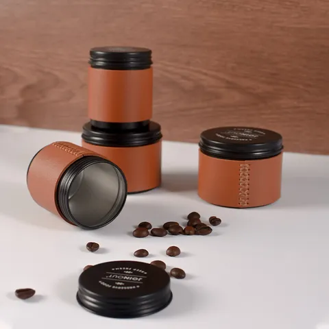 Portable Aluminum Alloy Coffee Bean Storage Jar With Leather Sleeve Airtight Food Container For Outdoor Camping Travel Minimalist Tea Tin