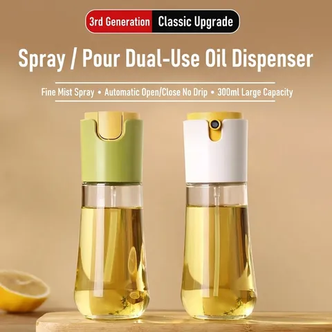 Glass Oil Spray Bottle Integrated Pouring Auto Flip Leakproof Vinegar Dispenser Atomizing Mister Cruet For Cooking Air Fryer
