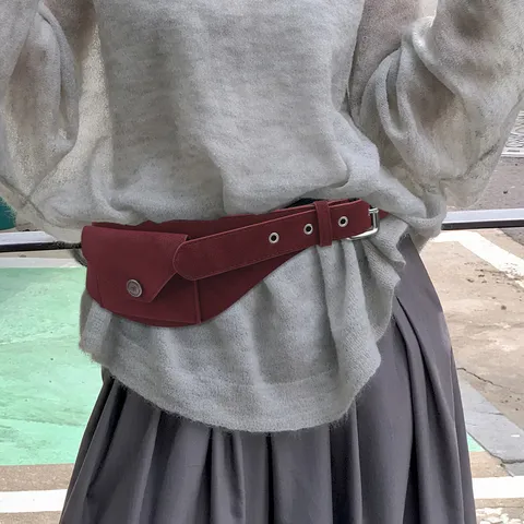 Women Vintage Suede Texture Wide Belt With Mini Waist Bag Pouch PU Leather Frosted Retro Waist Cinch Belt For Jeans Dress