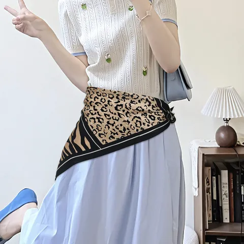 Damen Mode Bedruckt Quadratisch Halstuch Multifunktional Dekorative Gürtel Leopardenmuster Paisley Polyester Nacken Schal Accessoire